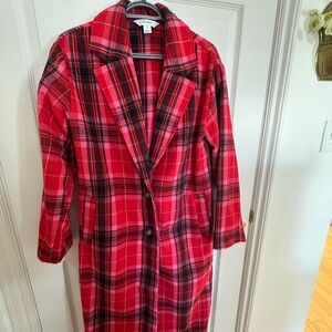 Old Navy Red and Black Plaid Trench Coat